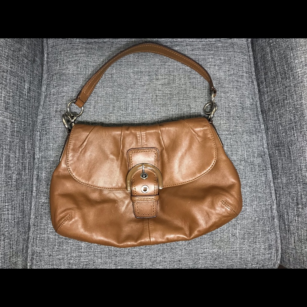 Brown Leather Coach SoHo Hobo Flap Handbag Purse